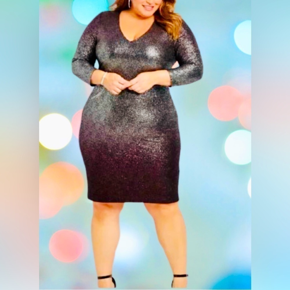 💜 SHINY HOMBRE PURPLE SILVER Classy Lane Bryant Dress 18/20 Metallic Date Night